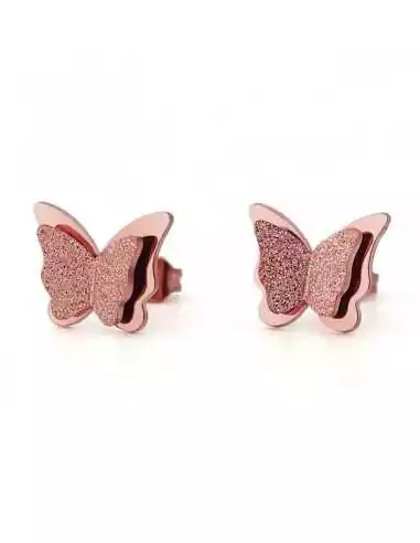 Par de pendientes mujer mariposa acero color cobre rosa