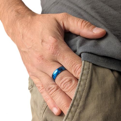 Anillo de compromiso para mujeres hombre pareja en acero inoxidable color azul 6mm