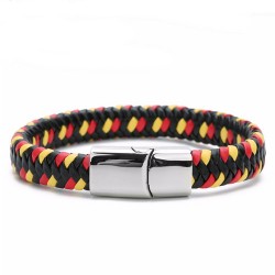 Pulsera hombre cuero colores amarillo rojo negro acero country bélgica