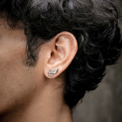 Boucles d'Oreilles en Forme de Flamme et Tige Fermoir Poussette Acier Inoxydable Argent