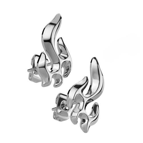 Flame-shaped man earrings and stroller clasp Stainless steel silver