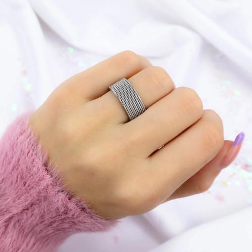 Milan Mesh Mesh Couple Steel Ring - Silver Ring Knight Style