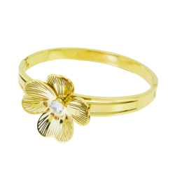 Fleur Flower Strap con circón para mujer en manguito minimalista de oro de acero inoxidable