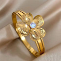 Bracciale in fiore fleur con zircone per donna in acciaio inox polsino in oro