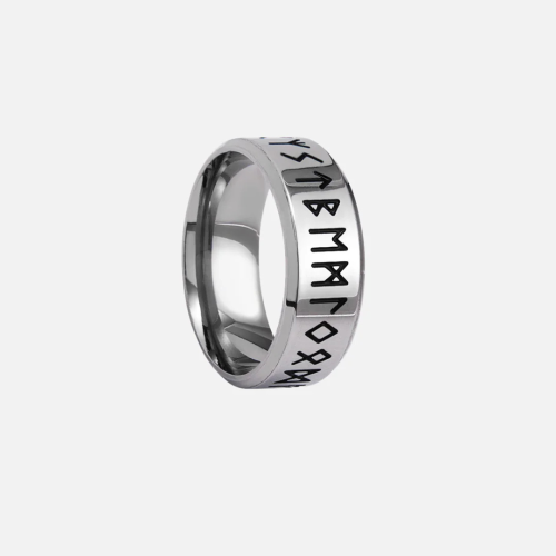 Black stainless steel ring engraved alphabet Runic - Man ring Viking Valhalla