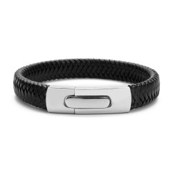 Bracelet homme cuir tressé et fermoir pression acier inoxydable chic