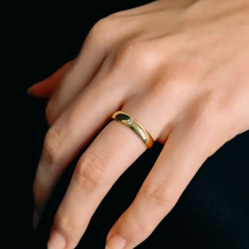 Anello Alleanza Anello di fidanzamento Donna Band in titanio Gold Zircon