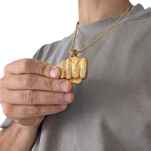 Fuck Fist Men's Colgante Collar de acero inoxidable Oro - Cadena incluida