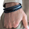 Bracelet Homme Multi Rangs Cuir Véritable – Perles Noires et Fermoir Acier Personnalisable