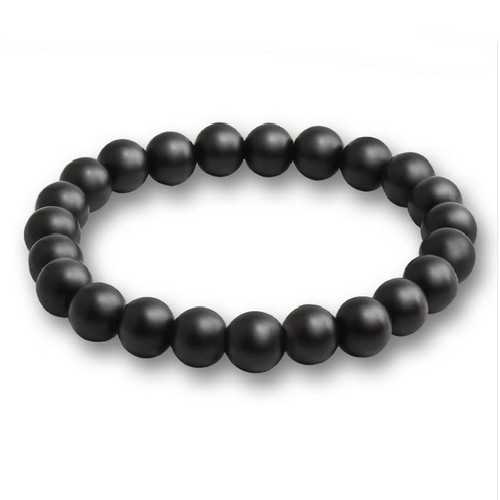 Bracciale elastico uomo donna teen nero opaco perline 8mm 18cm