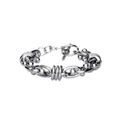 Pulsera de los hombres de acero: enlaces de anillos aclarados, cierre de anillo seguro