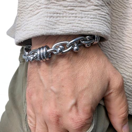 Bracelet Homme en Acier inoxydable avec Maillons à Anneaux Entrecroisés et Fermoir Anneau Sécurisé