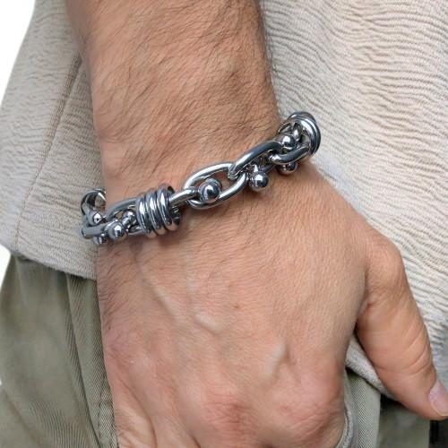 Bracelet pour Homme en Acier inoxydable avec Maillons à Anneaux Entrecroisés, Fermoir Anneau Sécurisé
