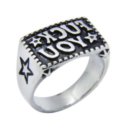 Ring ring for men steel star fuck you engraved biker rebel