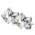 PAIRE BOUCLES D'OREILLES POUR HOMME ADO TIGE FERMOIR ACIER CARRE ZIRCON DIAMS BLANCHE NEUVE diamètre au choix 5mm 8mm ..