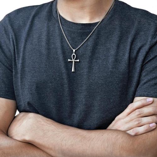 Collar de hombre colgante cruz egipcia ankh acero color de su elección plata u oro