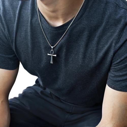 Collar de hombre colgante cruz egipcia ankh acero color de su elección plata u oro
