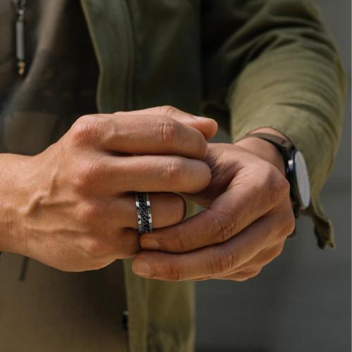 Anneau avec Chaine Noire homme - Bague Anti-stress Rotative Acier Inoxydable
