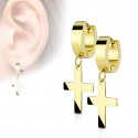 Boucles d'Oreilles avec Croix pendante pour Homme en Acier Inoxydable de Couleur Or