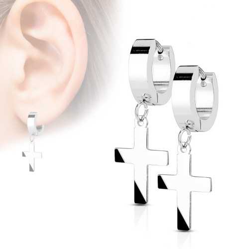 Pendientes con colgante cruzado para hombres en acero inoxidable de color plateado