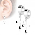 Boucles d'Oreilles avec Croix pendante pour Homme en Acier Inoxydable de Couleur Argent