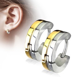 Steel Men's And Woman Creole Earrings | Silver golden bicolor