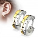 Pair of women's men's earrings with two-tone steel and gold band