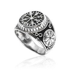 Anello anello uomo acciaio vichingo bussola nordica vegvisir