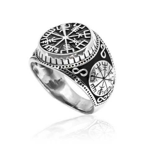 Anello anello uomo acciaio vichingo bussola nordica vegvisir