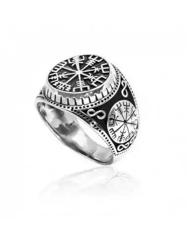 Ring signet ring man steel viking nordic compass vegvisir