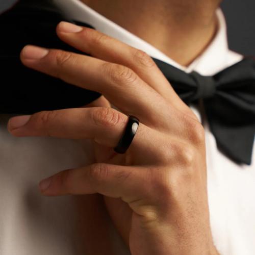 Alliance pour Femme Homme Céramique Noire Demi Jonc Mariage en Céramique Noire 6mm