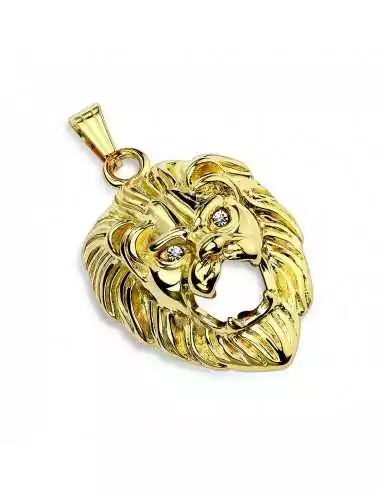 Colgante de hombre bañado en oro con cara de cabeza de león y 1 cadena de bolas