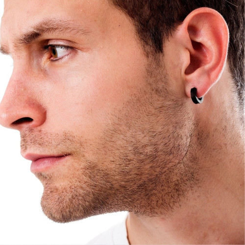 Male Earrings in Steel All Black For Ear Not...