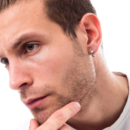 Boucles d'Oreilles Homme en Acier argent Pour Oreille Non Percée sans trou