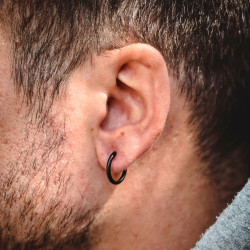 Fine earrings for women, men, black plated steel, domed...