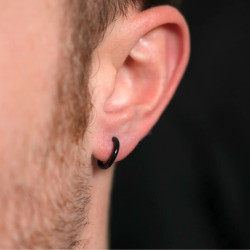 Fine earrings for women, men, black plated steel, domed...