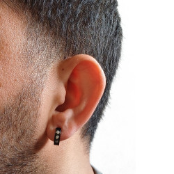 Pair Earrings for Men Teen Woman Steel Luxury Bijel Black Plate and 3 Zircles New 2