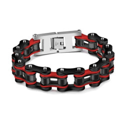 Pulsera gourmet de acero inoxidable rojo y negro 22 cm XXL, motorista de la roca motorista