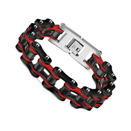 Red and Black Men's Stainless Steel Biker XL