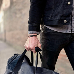 Braccialetto da uomo in cuoio, a doppio legame, con chiusura in acciaio a 20 cm