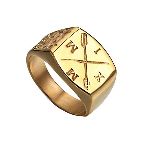 Anillo Caballero Plateado Chapado en oro Figuras romanas Compass 2011 MMXI