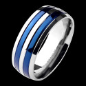 Anillo de compromiso para hombre titanio 2 bandas chapado en azul azul