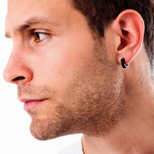 Pendientes de aro para hombre de acero negro...
