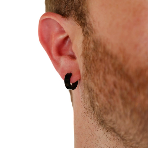 Black stainless steel man earrings with clip clasp