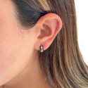 Orecchini donna donna Orecchini in acciaio inox, strisce placcate nere e fascia d'argento, chiusura a pressione sicura