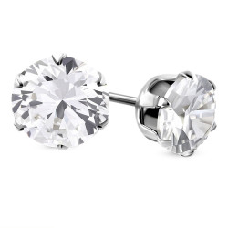 Boucles D'oreilles Pierre Ronde Blanche Homme Ado Et Tige Fermoir Poussette Acier Oxyde De Zirconium Diamètre 5mm