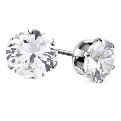 Boucles D'oreilles Pierre Ronde Blanche Homme Femme Adolescent Et Tige Fermoir Poussette Acier Oxyde De Zirconium Diamètre 5mm