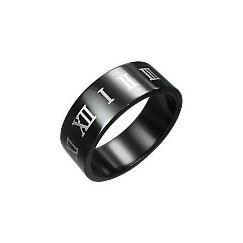 ALL BLACK PLATE RING FOR MEN'S TEENS IN STAINLESS STEEL 316L ROMAN NUMERALS I V X NEW
