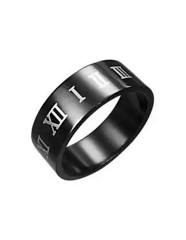 ALL BLACK PLATE RING FOR MEN'S TEENS IN STAINLESS STEEL 316L ROMAN NUMERALS I V X NEW