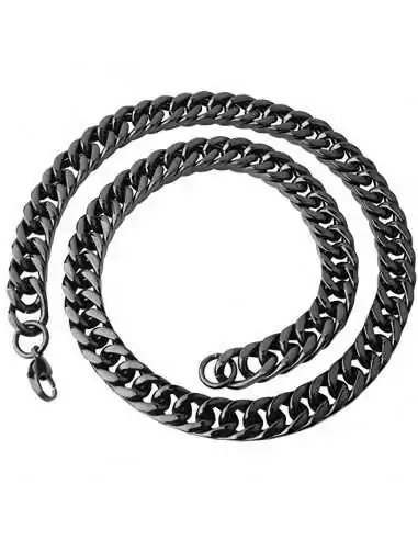 Herren-Stahlkette, breit, schwarzes kubanisches Mesh-Bling-Rapper-Design, 61 cm, 15 mm